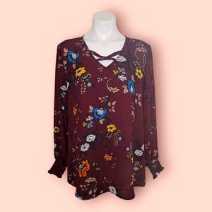 Maurices Floral Burgundy blouse